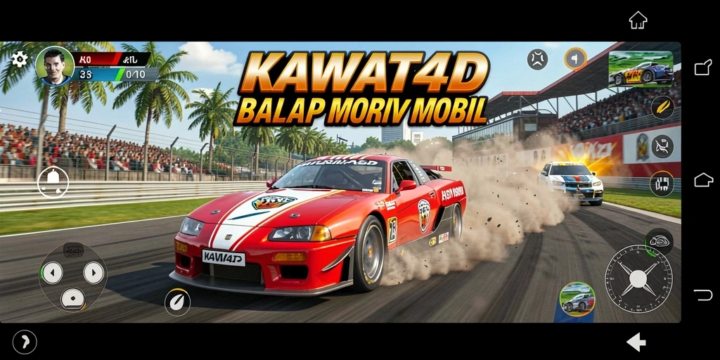 Screenshot KAWAT4D menampilkan mobil balap dalam aksi penuh kecepatan.