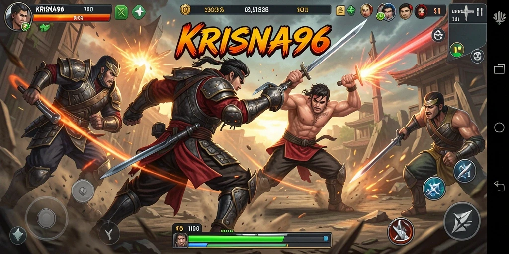 Tampilan gameplay KRISNA96 dengan pertarungan yang intens.