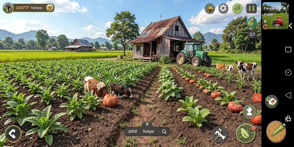 Tampilan gameplay LUSA777 dengan aktivitas bertani yang menarik.