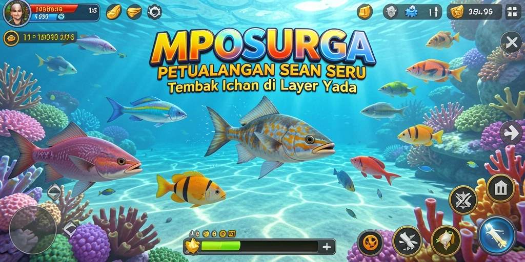 Tampilan gameplay seru dalam MPOSURGA saat menembak ikan.