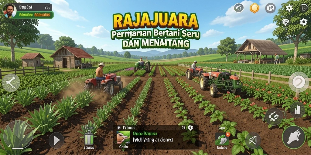 Screenshot gameplay RAJAJUARA menampilkan aktivitas bertani yang menarik.