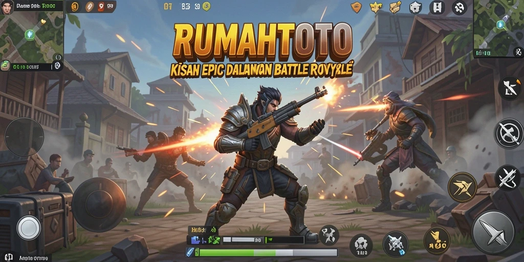 Tampilan seru dalam gameplay RUMAHTOTO menampilkan aksi Battle Royale yang mendebarkan.
